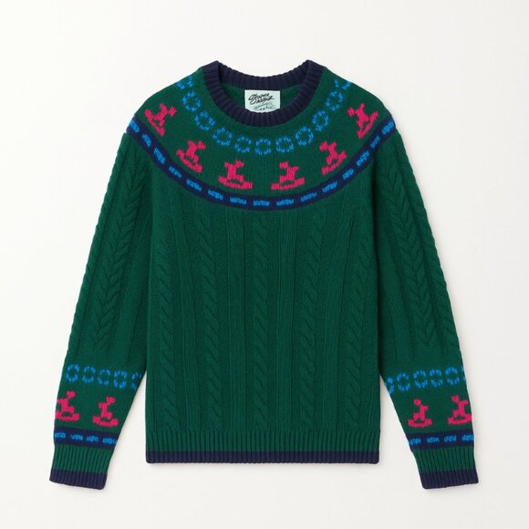 Vintage Brass Plum by Nordstrom Shetland Wool Sweater Green Fair Isle Knit - Picture 1 of 14